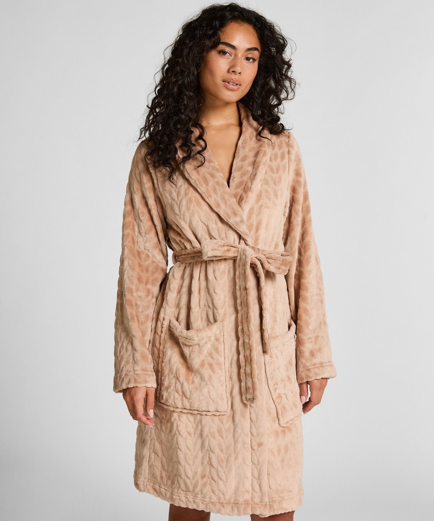 Robe de chambre courte en fleece - Beige