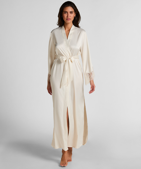 Kimono long en satin Valerie - Blanc