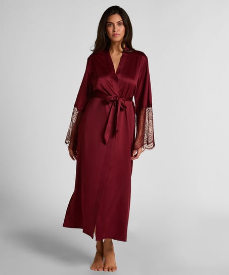 Kimono Long Satin Lace - Rouge
