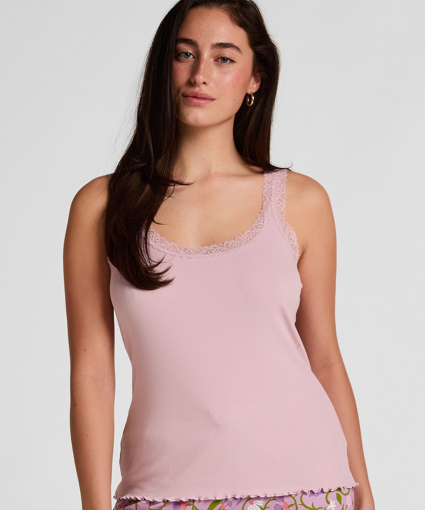 Débardeur en Jersey Côtelé avec Dentelle - Rose