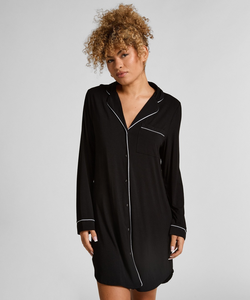 Robe-chemise à manches longues en jersey Essential - Noir