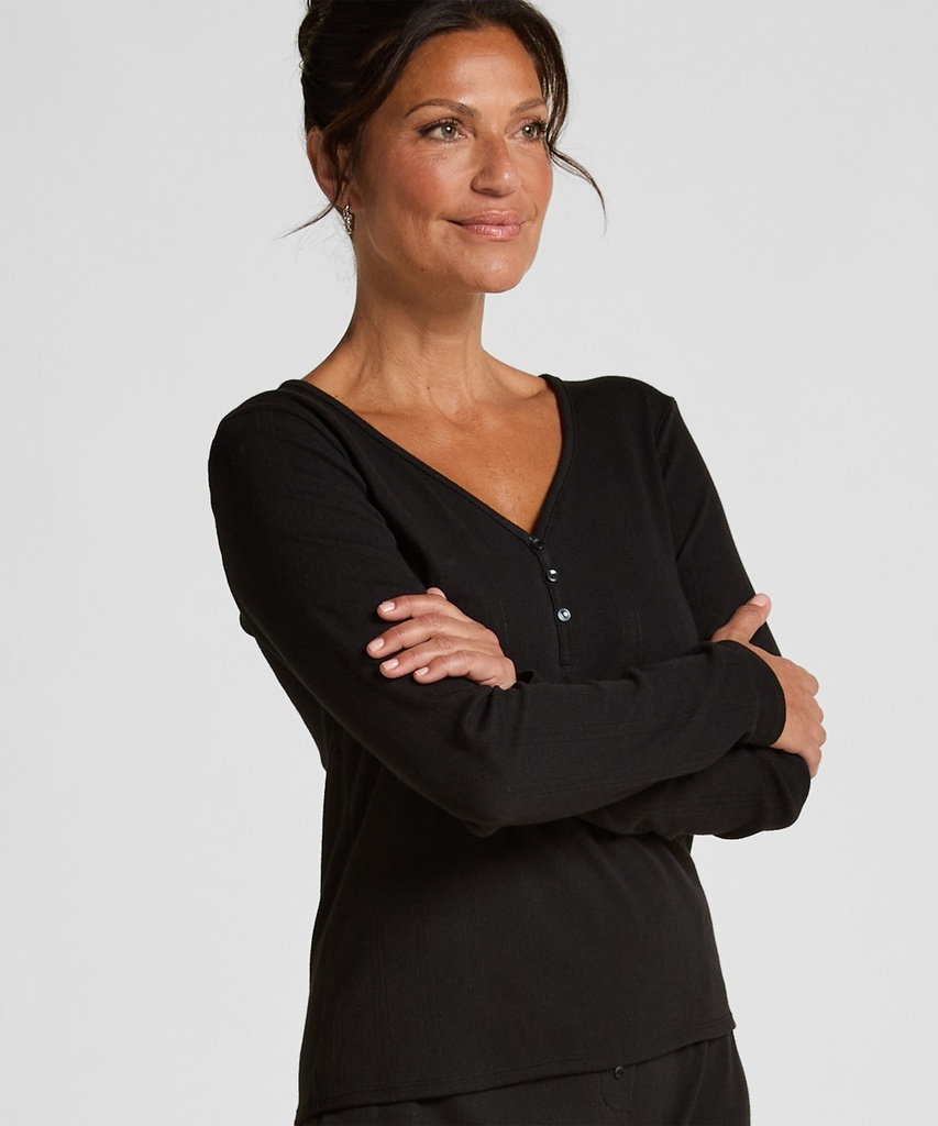 Haut de pyjama à manches longues Henley - Noir