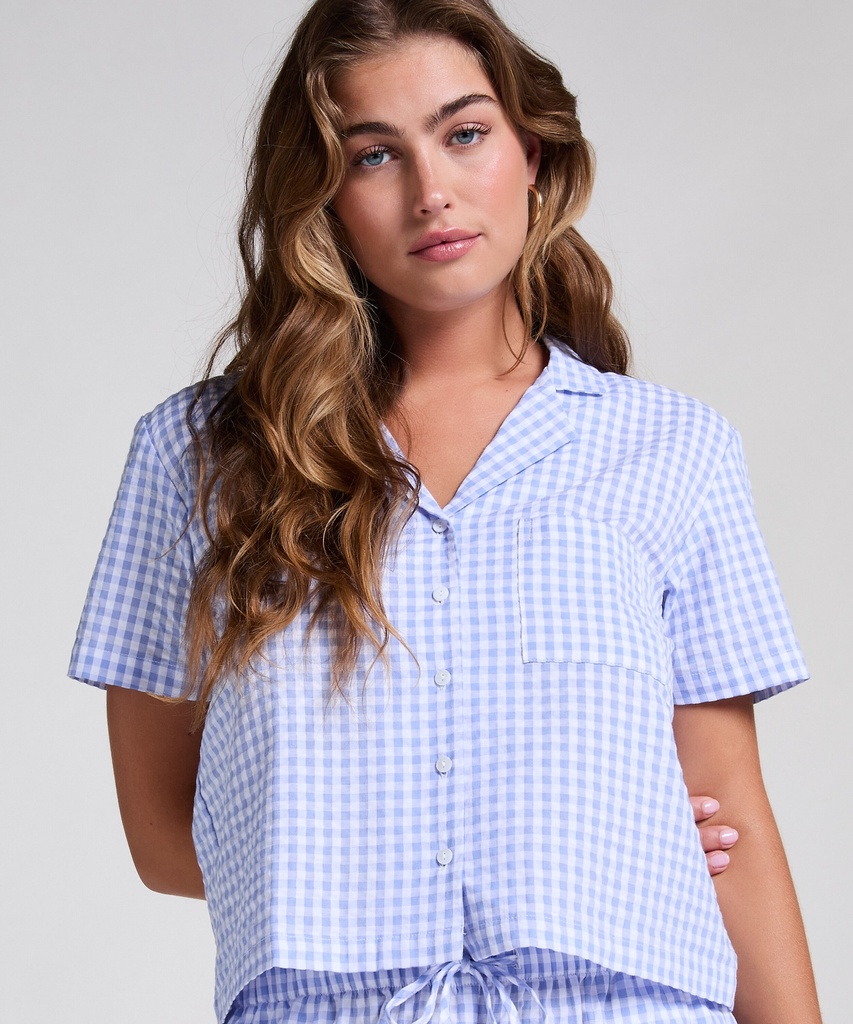 Veste à manches courtes en Seersucker - Bleu