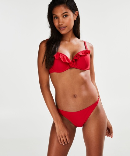 Brazilian Tanga Bikini Bottoms Scarlet Ruffle - Red