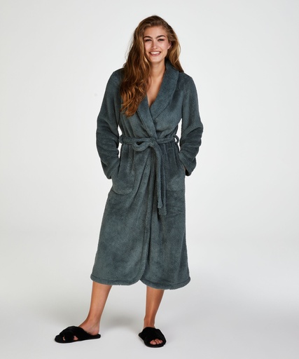 [169408001] Long Fleece Bathrobe - Green