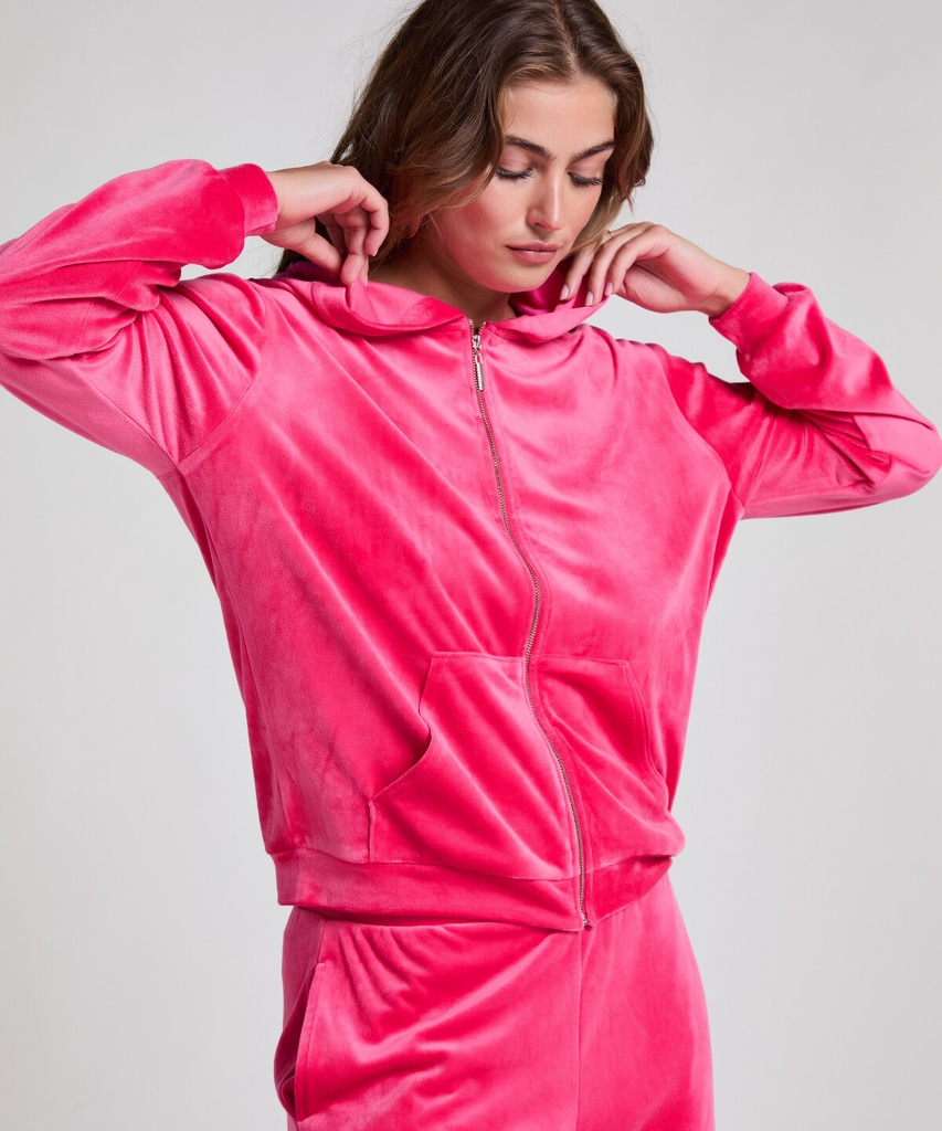 Manteau à capuche velours - Rose