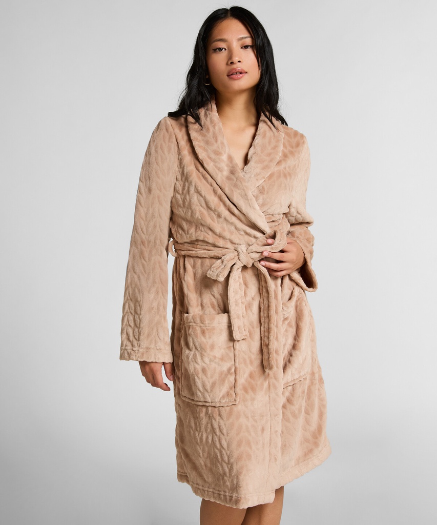 Robe de chambre courte en fleece - Beige
