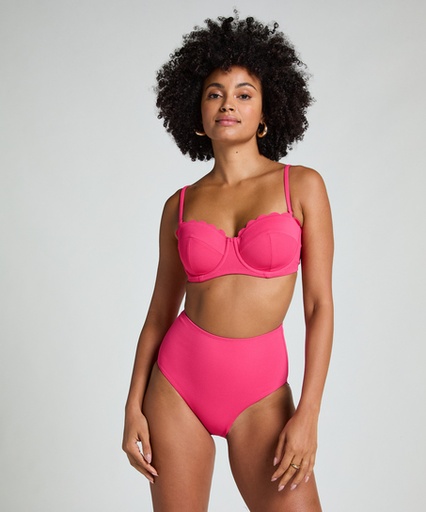 Bas de bikini Rio taille haute festonné - Rose