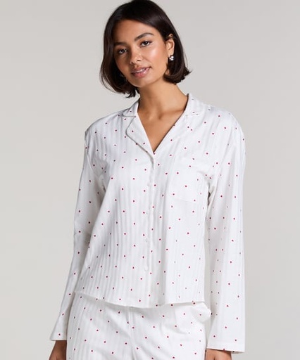 Haut de Pyjama Jacquard Manches Longues - Blanc