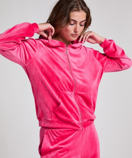 Manteau à capuche velours - Rose