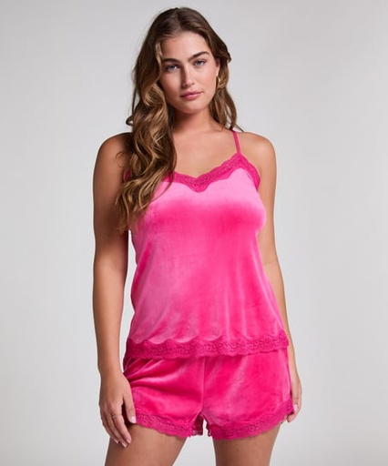 Short en velours à dentelle - Rose