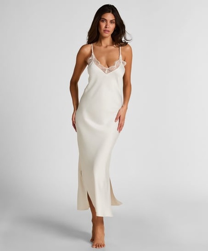 Nuisette longue en satin - Blanc