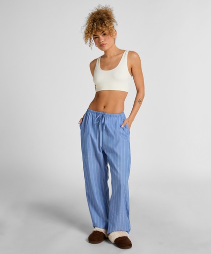 [304655004] Pantalon en coton tissé à rayures - Bleu