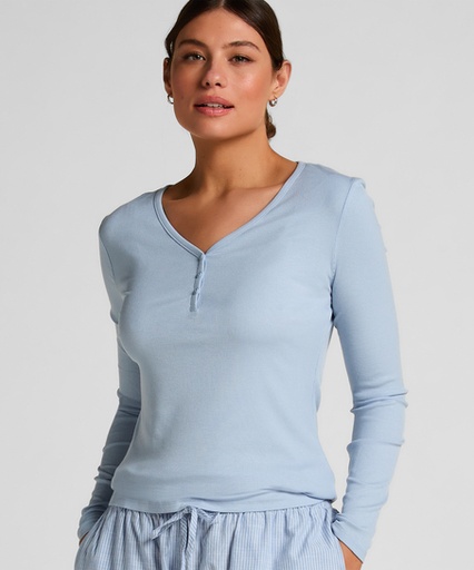 Haut de pyjama à manches longues Henley - Bleu