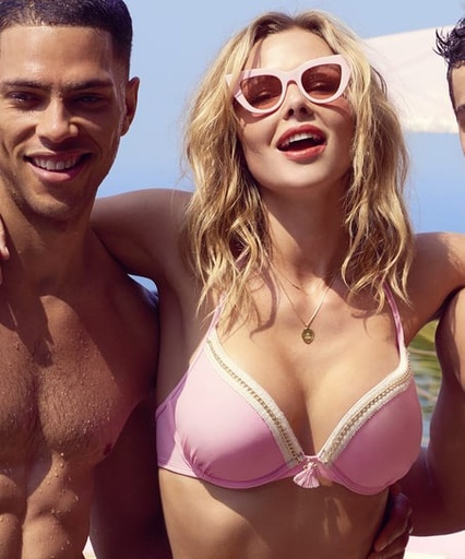 [133774012] Glamour Chain Padded Underwired Push-Up Bikini Top - Pink