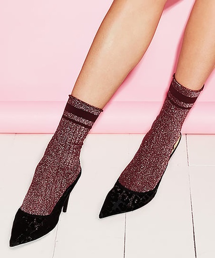 [164401001] Ribbed Lurex Socks - Red