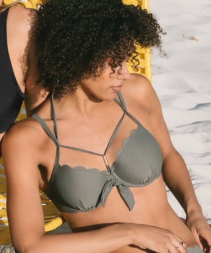 Scallop Glam Padded Underwired Bikini Top - Green