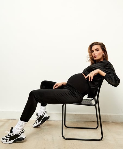[169159003] Velvet Shimmer maternity jogging bottoms - Black
