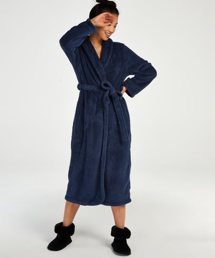 [170004001] Long Fleece Bathrobe - Blue