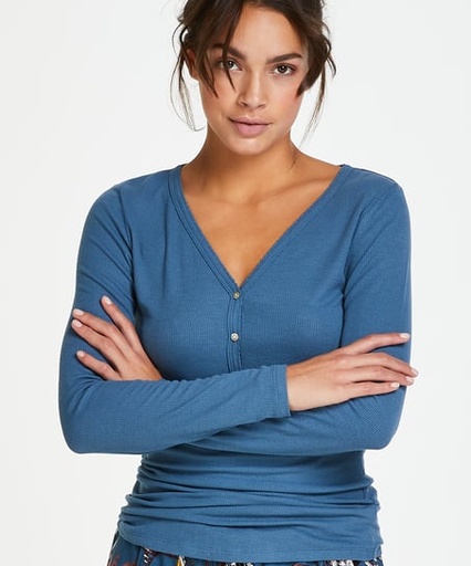 [171619003] Ribbed Pyjama Top - Blue