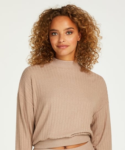 [190756003] Brushed Long Sleeved Rib Top - Gray