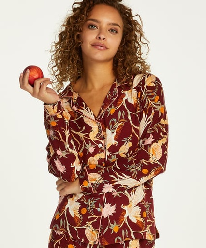 Twill Long-sleeved Pyjama Top - Red