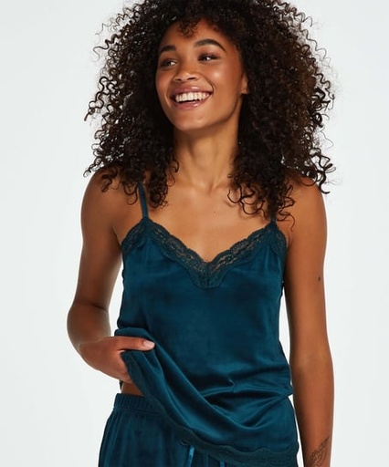 Velours Lace Cami Top - Green