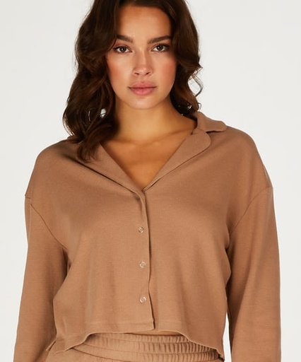 [199455003] Waffle Long-sleeved Pyjama Top - Brown