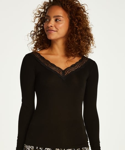[199829003] Jersey Long-sleeved Pyjama Top - Black
