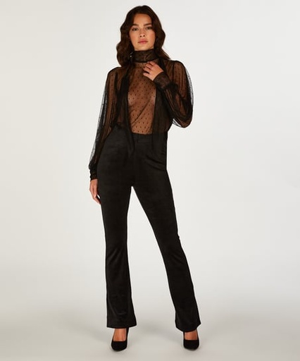 [200367006] Flared Velvet Leggings - Black