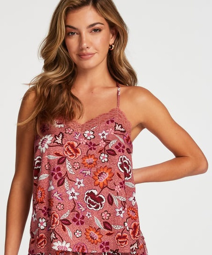 Woven Lace Cami Top - Pink