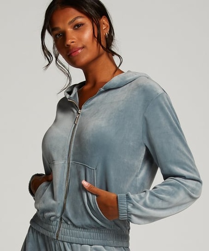 Velour hoodie jacket - Blue