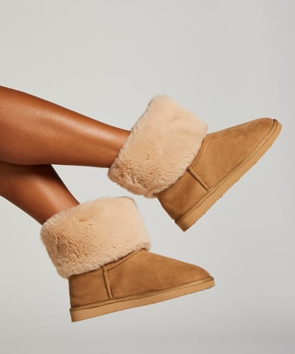 Faux Suede Slippers - Beige