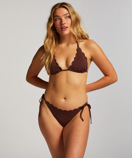 Slip de Bikini Cheeky Tanga Scallop Lurex - Marron